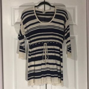 Large Navy Blue and Cream Blouse